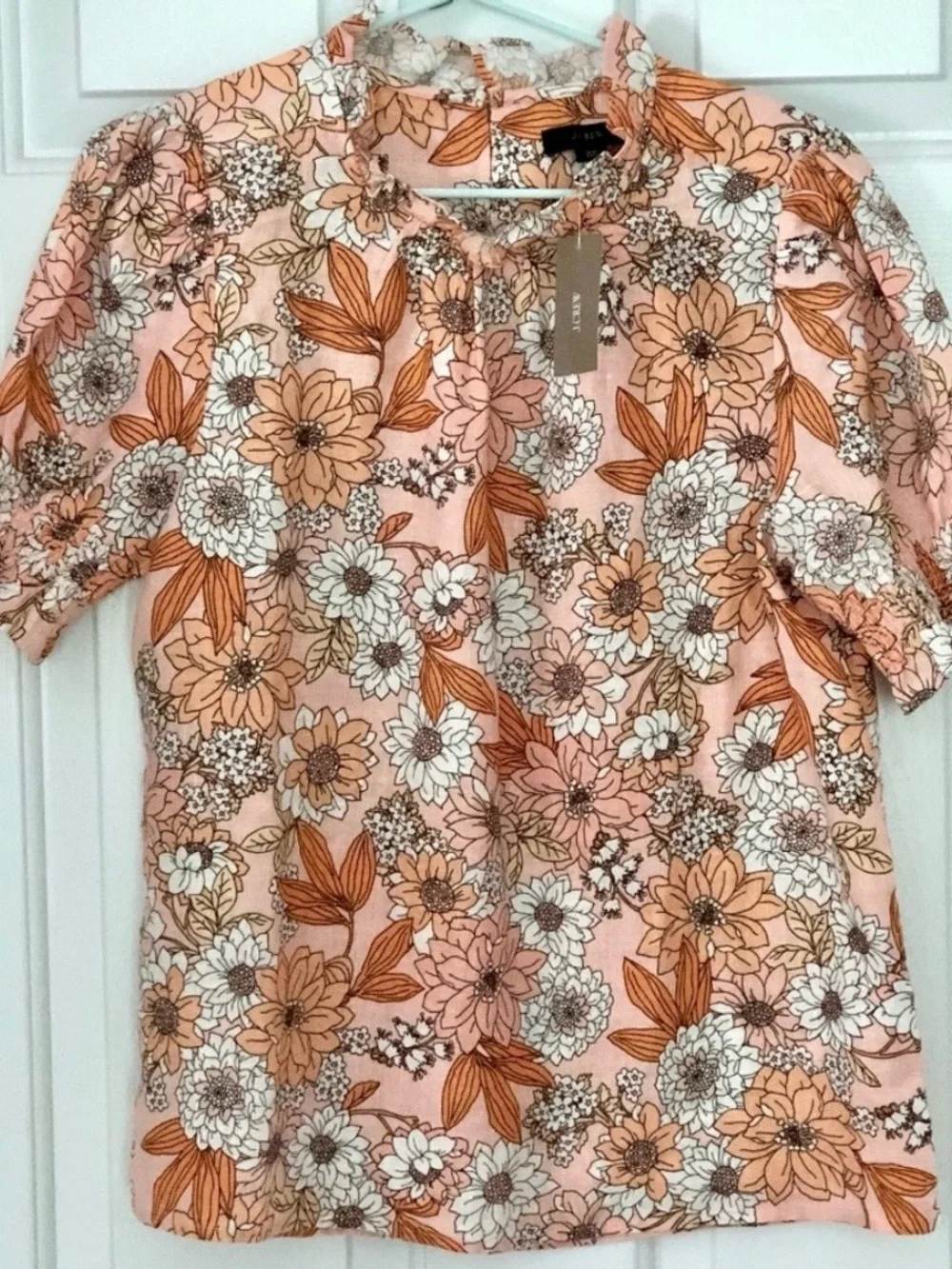 NEW J. Crew Smocked Puff-Sleeve Linen Top XS